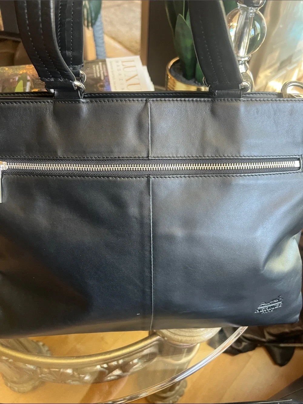 Hermes Black Leather computer bag with Front Zip